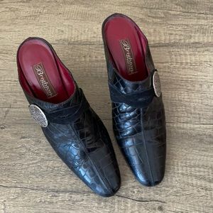 Brighton Romeo Black Exotic Print Patent leather Heeled Mule Shoes Women's 7